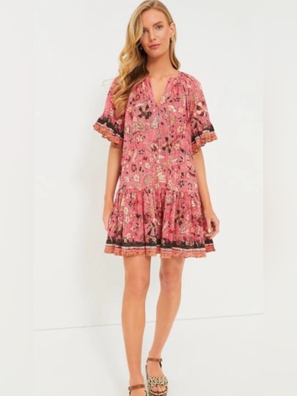 Ulla Johnson Malie Hollyhock Mini Shift Dress 4 Pink Floral Flutter Boho Peasant